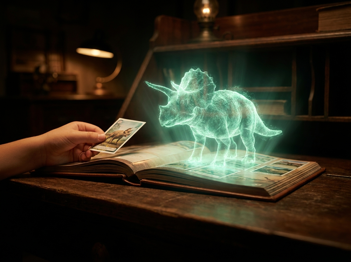 Figurinha com dinossauro holográfico